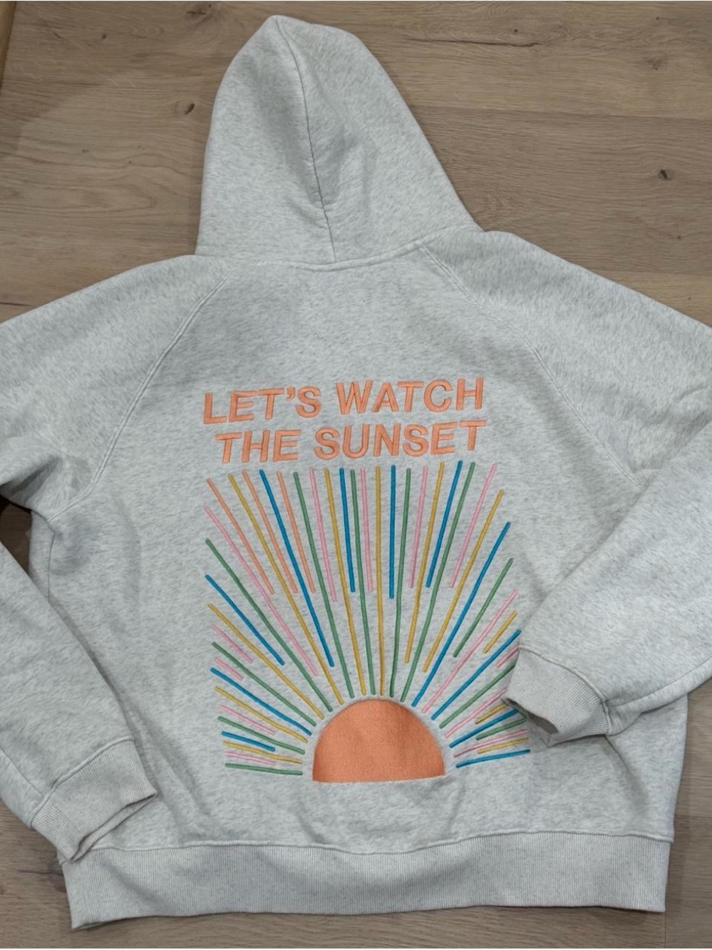 Dandy Gray Hoodie with Sunrise Graphic - "Let's Watch the Sunset"